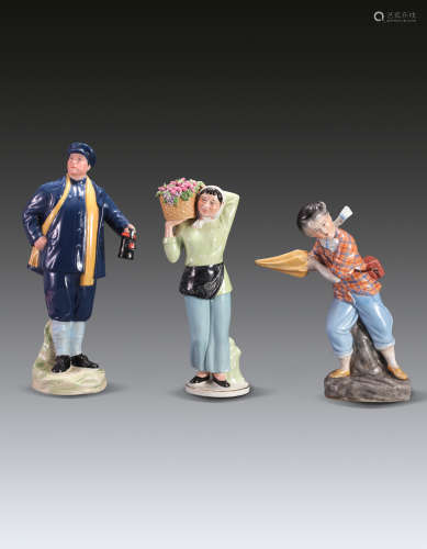 五六七十年代粉彩瓷雕人物李玉和瓷雕人物少女三件