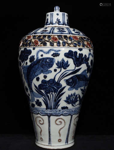 BLUE&WHITE GLAZE VASE PAINTED WITH FISH