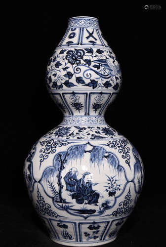 BLUE&WHITE GLAZE GOURD VASE PAINTED WITH STORY