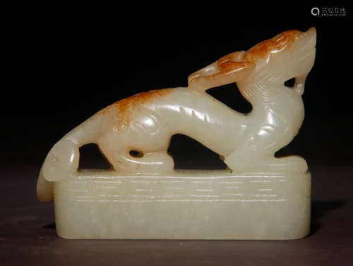 HETIAN JADE SEAL SHAPED WITH BEAST