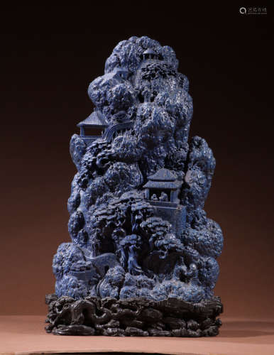 LAZULI ORNAMENT CARVED WITH LANDSCAPE