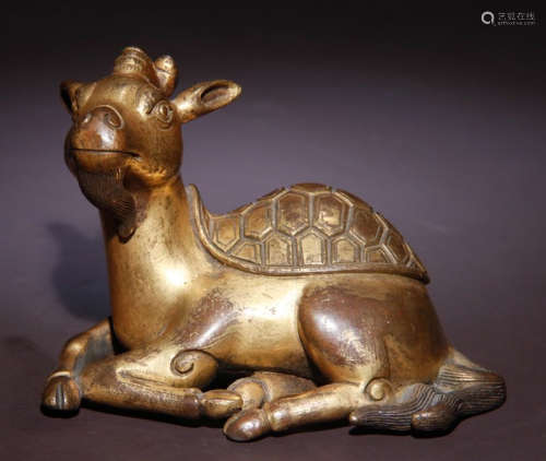 GILT BRONZE PAPERWEIGHT SHAPED WITH BEAST