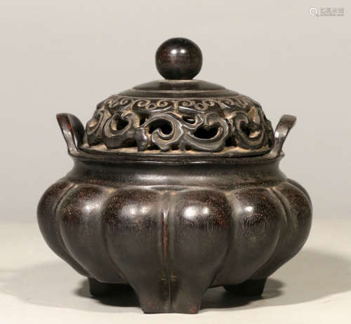 ZITAN WOOD CENSER CARVED WITH PATTERN