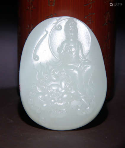HETIAN JADE PENDANT CARVED WITH GUANYIN BUDDHA