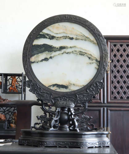 ZITAN WOOD SCREEN EMBEDDED WITH MARBLE