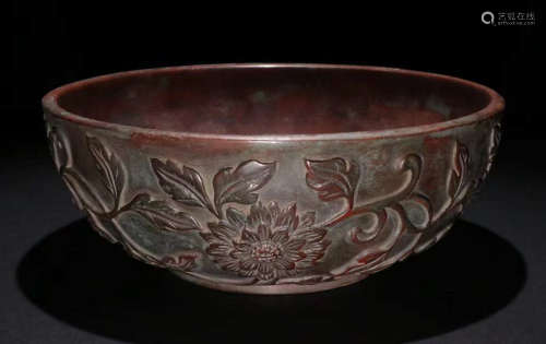 COPPER BOWL CARVED WITH FLOWER