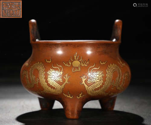 DAMINGXUANDENIANZHI MARK GILT BRONZE CENSER