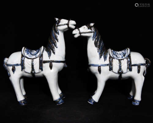 BLUE&WHITE GLAZE HORSE ORNAMENT PAIR