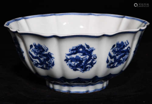 BLUE&WHITE GLAZE BOWL PAINTED WITH DRAGON