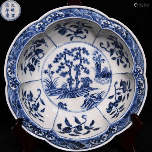 DAMINGXUANDENIANZHI MARK BLUE&WHITE GLAZE PLATE