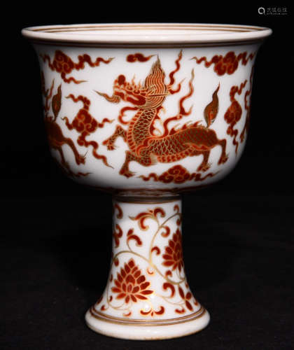 ALUM RED GLAZE CUP PAINTED WITH QILIN&FLOWER
