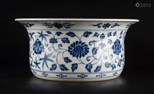 BLUE&WHITE GLAZE CONTAINER PAINTED WITH FLOWER