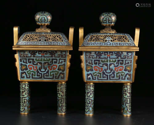 PAIR OF CLOISONNE CENSER WITH BEAST PATTERN