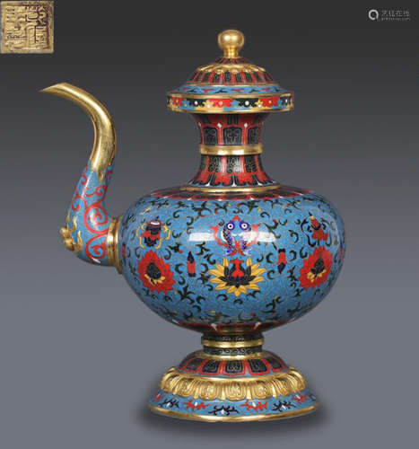 QIANLONGNIANZHI MARK CLOISONNE POT WITH FLOWER PATTERN