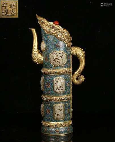 QIANLONGNIANZHI MARK CLOISONNE POT WITH FLOWER PATTERN