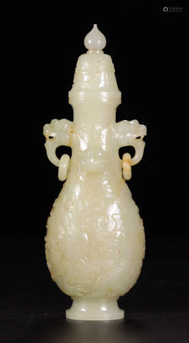 HETIAN JADE VASE CARVED WITH DRAGON