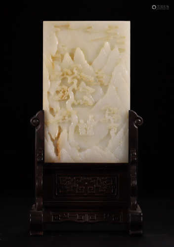 HETIAN JADE SCREEN CARVED WITH LANDSCAPE&POETRY