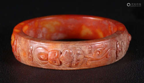 ANTIQUE JADE BANGLE CARVED WITH GUANYIN BUDDHA