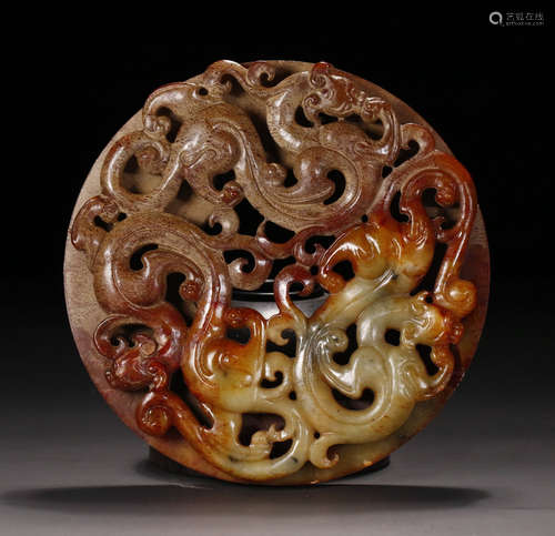 ANTIQUE JADE BI CARVED WITH BEAST