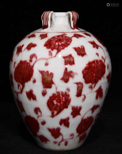 RED&WHITE GLAZE VASE PAINTED WITH FLOWER