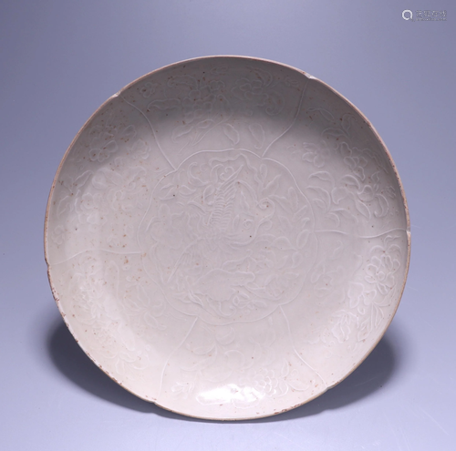 A DING KILN PHOENIX AND PEONY PORCELAIN PLATE