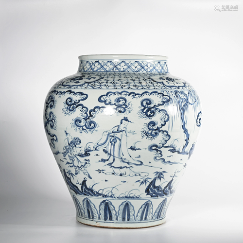 A BLUE AND WHITE FIGURE PORCELAIN JAR