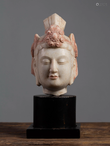 A WHITE JADE BODHISATTVA HEAD STATUE