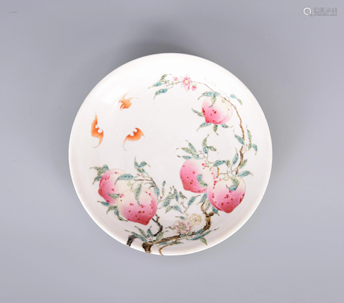 A FAMILLE ROSE NINE PEACHES PORCELAIN PLATE