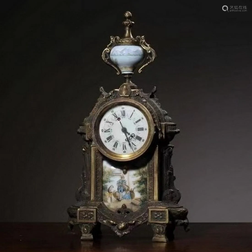 A 19TH C. ENAMELLED GILT BRONZE MANTLE CLOCK