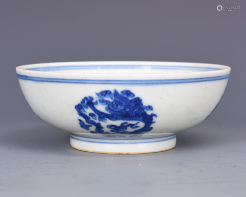 A BLUE AND WHITE DRAGON PORCELAIN BOWL