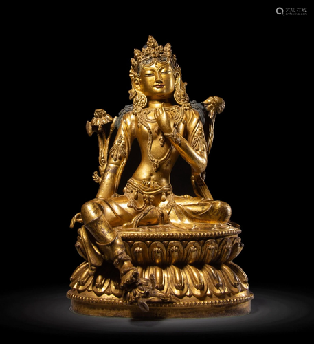 A GILDING COPPER SITTING WHITE TARA STATUE