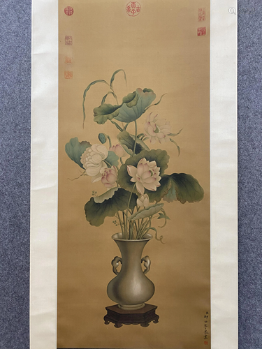 A CHINESE BIRD-AND-FLOWER PAINTING, LANG SHINING MARK