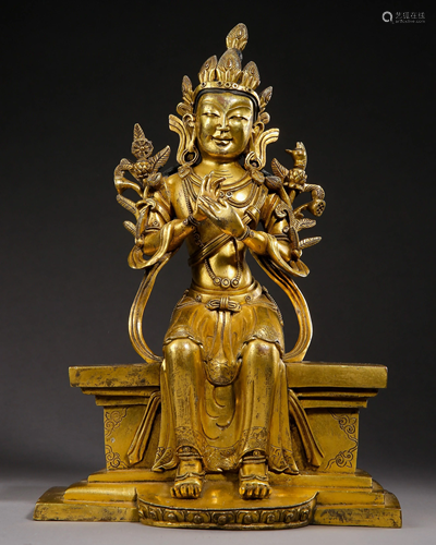 A GILDING COPPER SITTING MAITREYA STATUE