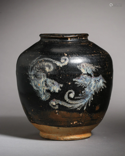 A JIZHOU KILN BLACK GLAZED PHOENIX PORCELAIN JAR