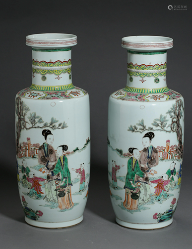 A PAIR OF MULTICOLORED PORCELAIN VASES