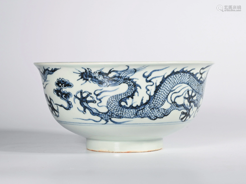 A BLUE AND WHITE DRAGON PORCELAIN BOWL