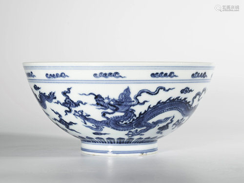 A BLUE AND WHITE DRAGON PORCELAIN BOWL