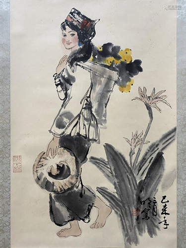 A CHINESE FIGURE PAINTING, WANG MINGMING MARK