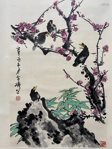 A CHINESE BIRD-AND-FLOWER PAINTING, WANG XUETAO MARK