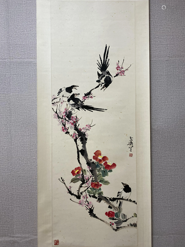 A CHINESE BIRD-AND-FLOWER PAINTING, WANG XUETAO MARK