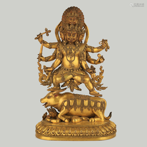 A FINELY CASTED GILT BRONZE FIGURE OF YAMANTAKA