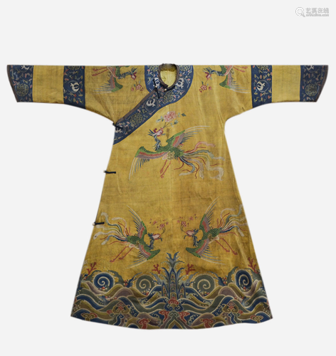 A BROCADE PHOENIX EMBROIDERED SILK ROBE