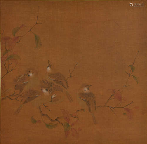 Peinture sur soie avec fleurs et oiseaux Dynastie Yuan/Ming 元-明 花鸟绢本 佚名