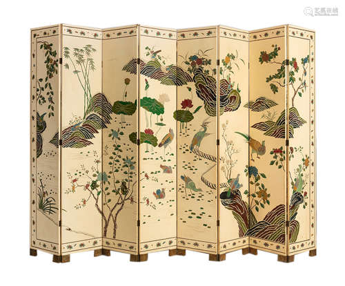 A CHINESE COLORFUL LACQUER EIGHT SCREENS