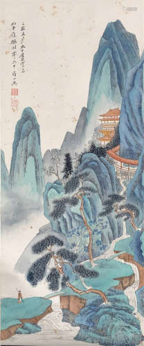 A CHINESE PAINTING COLORFUL MOUNTAINS LANDSCAPE