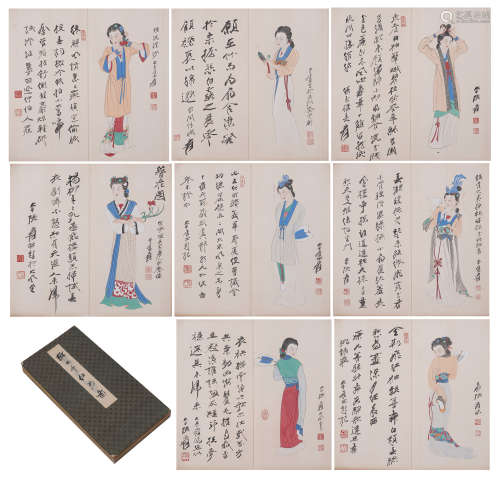 A CHINESE ALBUM OF PAINTINGS LADIES AND HANDWRITING