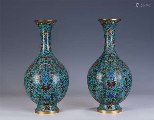 A PAIR OF CHINESE CLOISONNE ENAMEL VIEWS VASES