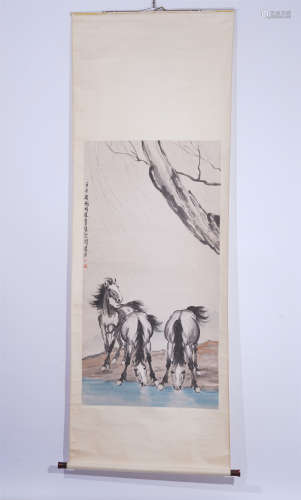 A CHINESE PAINTING THREE FINE HORSES