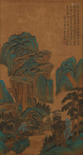 A CHINESE PAINTING GREEN MOUNTAINS
