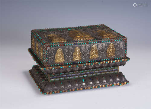 A CHINESE SILVER GILT BUDDHIST BOX